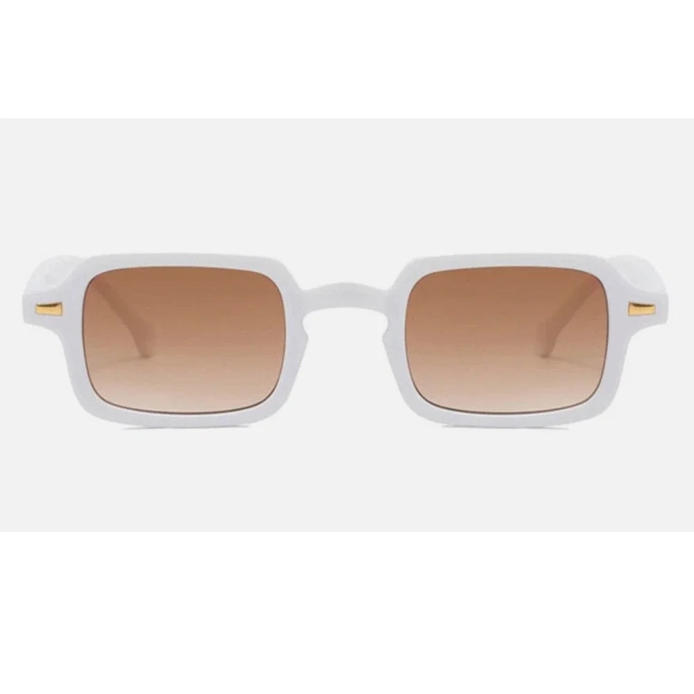 Mens White Square Sunglasses Brown Gradient Lens UV400 Retro Geometric Shades